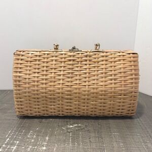 Vintage Wicker Box Purse Basket Handbag Rattan Picnic Style Top Handle